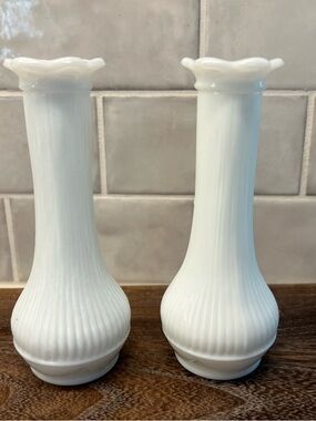 Classic White Milk Glass Bud Vases - Pair